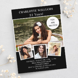 Cartão Postal De Convite Colagem de fotos em preto-e-festa de aniversário b