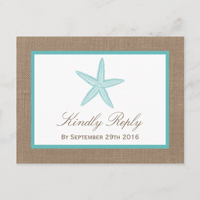 Cartão Postal De Convite Coleção de Casamentos de Praia Turquoise Starfish  (Frente)