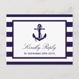 Cartão Postal De Convite Coleção Náutica de Casamentos com Stripe de Marinh