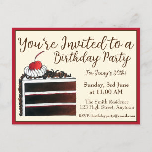 Cartão Postal De Convite Comida de Festa de aniversário de Bolo da Floresta