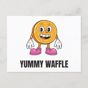 Cartão Postal De Convite Comida Waffle Kawaii Face