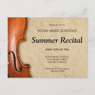 Cartão Postal De Convite Concerto de Recital de Violino Música Clássica