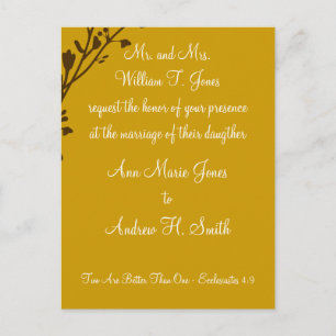 Cartão Postal De Convite Concurso de Casamento Cristão Carmel e Blueberry