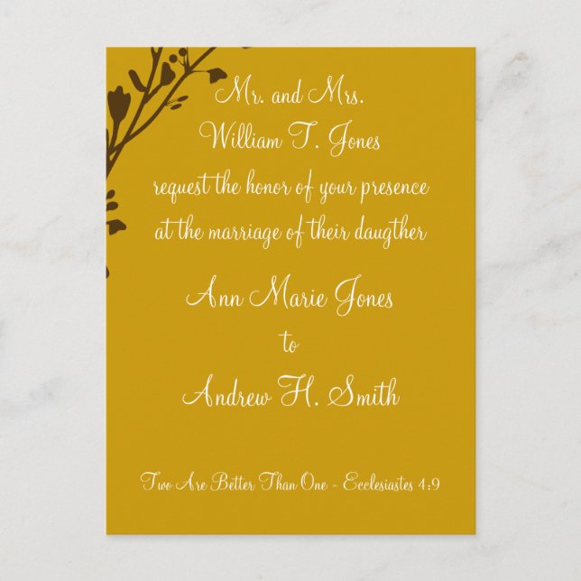 Cartão Postal De Convite Concurso de Casamento Cristão Carmel e Blueberry (Frente)