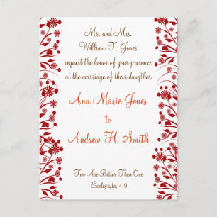 Cartão Postal De Convite Concurso de Casamento Cristão Carmel e Blueberry