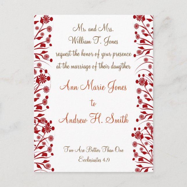 Cartão Postal De Convite Concurso de Casamento Cristão Carmel e Blueberry (Frente)