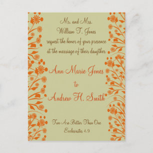 Cartão Postal De Convite Concurso de Casamento Cristão Carmel e Blueberry