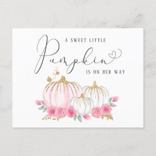 Cartão Postal De Convite Condução Por Chá De Bebê Floral Pumpkin Rosa