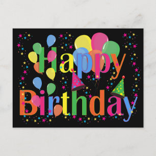 Cartão Postal De Convite Confetes, chapéus do partido e fundo preto dos