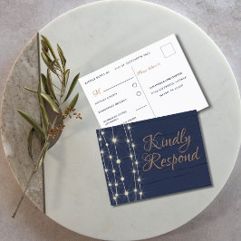 Cartão Postal De Convite Confirmação de Presença para Casamento Azul Rústic