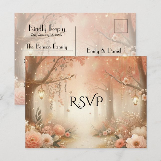 Cartão Postal De Convite Confirmação de Presença para Casamento com Lantern (Frente/Verso)