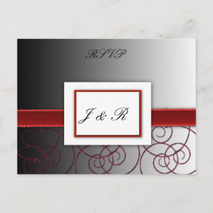 Cartão Postal De Convite Conjunto de casamento graduado preto e vermelho