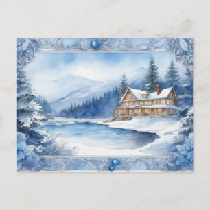 Cartão Postal De Convite Conto de Inverno Azul: Adicione seus Desejos Calor