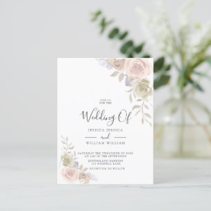 Cartão Postal De Convite Convidações para Casamento de Rosa Blush Modern Tr