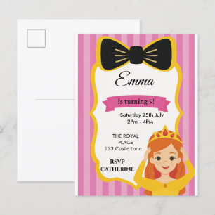 Cartão Postal De Convite Convidado de aniversário da Princesa Rosa zazzle