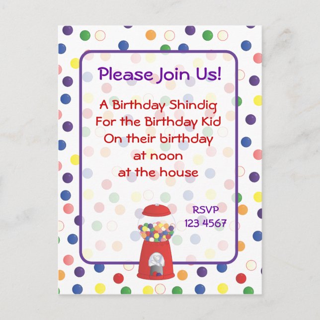 Cartão Postal De Convite Convidar para Gumball (Frente)