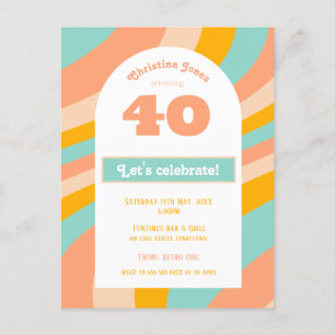 Cartão Postal De Convite Convite, retro-chic pastel de aniversário de 40 an