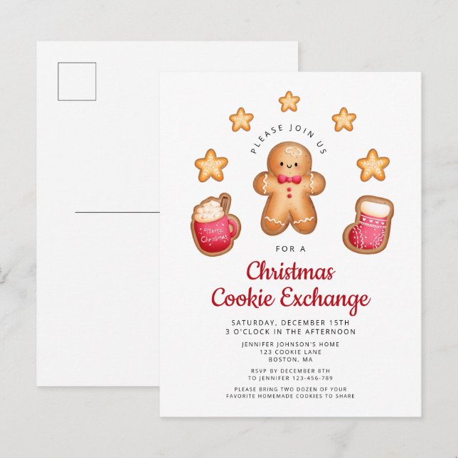 Cartão Postal De Convite Cookie de Natal Trocando Gingerbird (Frente/Verso)