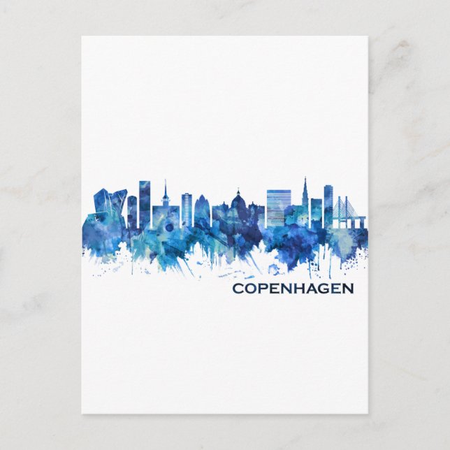 Cartão Postal De Convite Copenhaga Dinamarca Skyline Blue (Frente)