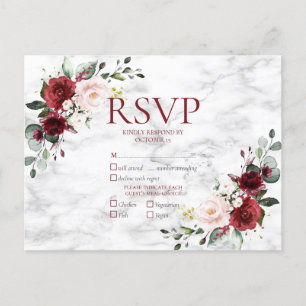 Cartão Postal De Convite Copper Geométrico Burgundy Marble Weding RSVP