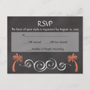 Cartão Postal De Convite Coral Chalkboard Script Beach Weding RSVP Resposta