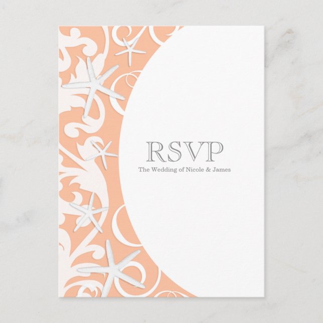 Cartão Postal De Convite Coral Estrela Branca Praia Casamento Elegante RSVP (Frente)