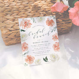 Cartão Postal De Convite Coral Watercolor Floral Bridal BrunChá