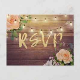 Cartão Postal De Convite Corda Floral de Madeira Rústica Resposta RSVP de C