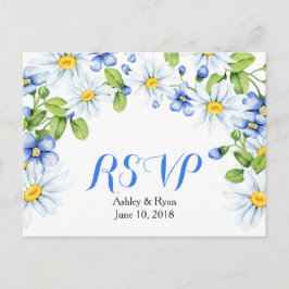 Cartão Postal De Convite Cornflower Blue White Daisy Floral Weding RSVP