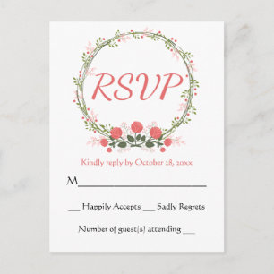 Cartão Postal De Convite Coroa de Rosa de RSVP Floral Cartão de Resposta Ro
