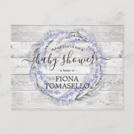 Cartão Postal De Convite Coroa Floral de Lavanda em Madeira Rústica para Ch