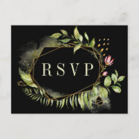 Coroa Floral Geométrica Preta Verde Casamento RSVP