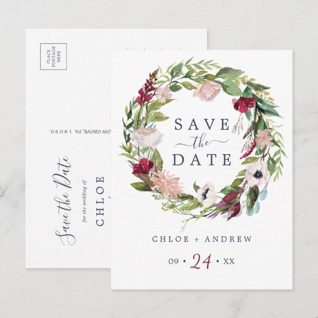 Cartão Postal De Convite Correio Tropical Salvar a Data (Frente/Verso)