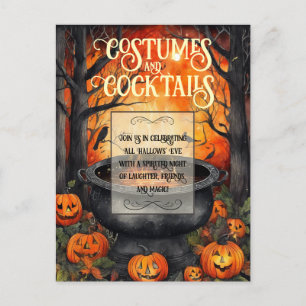 Cartão Postal De Convite Costumes e Cocktails Festa de Halloween Aquarela