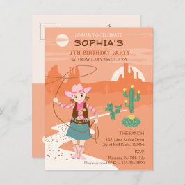 Cartão Postal De Convite Cowgirl com festa de lasso e Aniversário de crianç