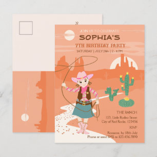 Cartão Postal De Convite Cowgirl com festa de lasso e Aniversário de crianç