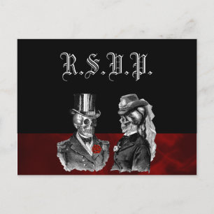 Cartão Postal De Convite Crânios de esqueleto RSVP do casamento