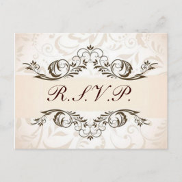 Cartão Postal De Convite Cream Floral Casamento tema damasco RSVP