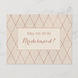 Cartão Postal De Convite Creme Dourada Art Deco Custom Bridesmaid Proposta