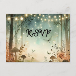 Cartão Postal De Convite Crepúsculo Murmúrios do Casamento na Floresta RSVP