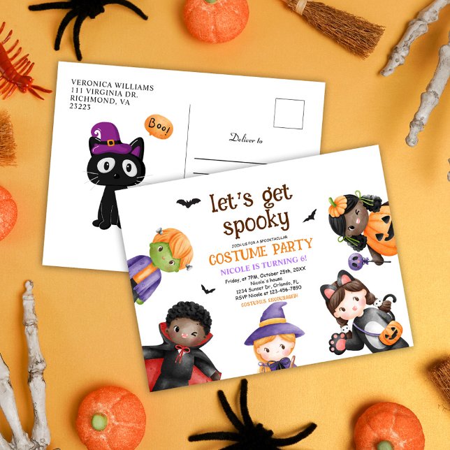 Cartão Postal De Convite Crianças de Festas de aniversário de Figuras Cujas (Halloween Cute Costume Birthday Party Kids Invitation Postcard)