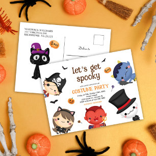 Cartão Postal De Convite Crianças de Halloween Festas de Festas de Figurino