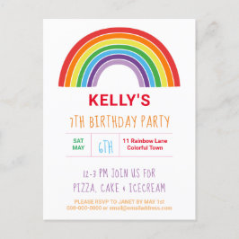 Cartão Postal De Convite Crianças Festa de aniversário Arco-Íris Meninas Co