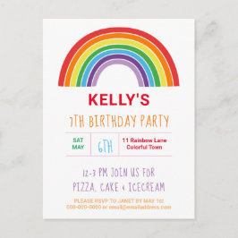 Cartão Postal De Convite Crianças Festa de aniversário Arco-Íris Meninas Co