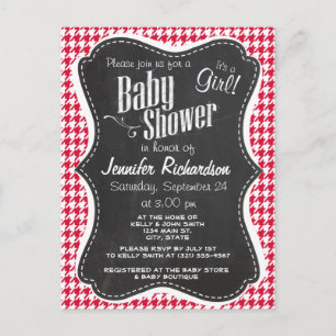 Cartão Postal De Convite Crimson Houndstooth; Quadro Retro