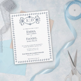 Cartão Postal De Convite Crista de Monograma Azul-Marinho de Família para C