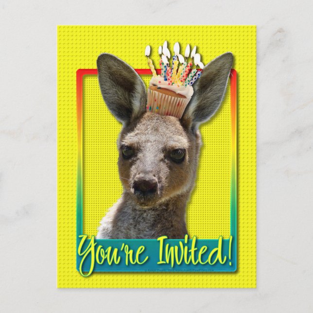 Cartão Postal De Convite Cupcake de aniversário - Kangaroo (Frente)