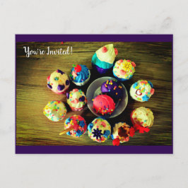 Cartão Postal De Convite Cupcakes