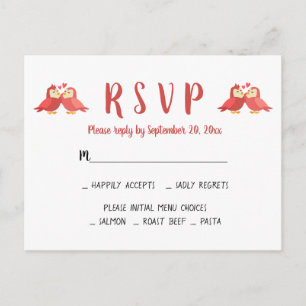 Cartão Postal De Convite Cute RSVP Vermelho Burgundy Pombinhos Casamento