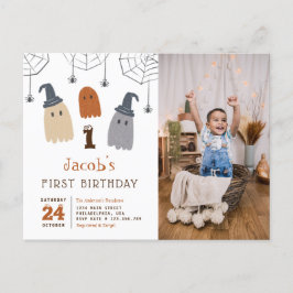 Cartão Postal De Convite Cute Spooky Fantasmas Foto do Primeiro Aniversário